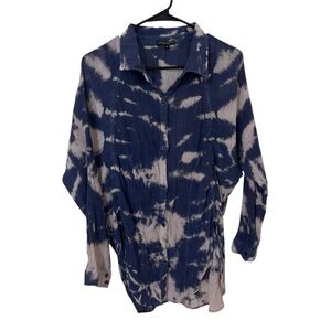 Alberto Makali New York Blue and White tiedye button down long sleeve Shirt